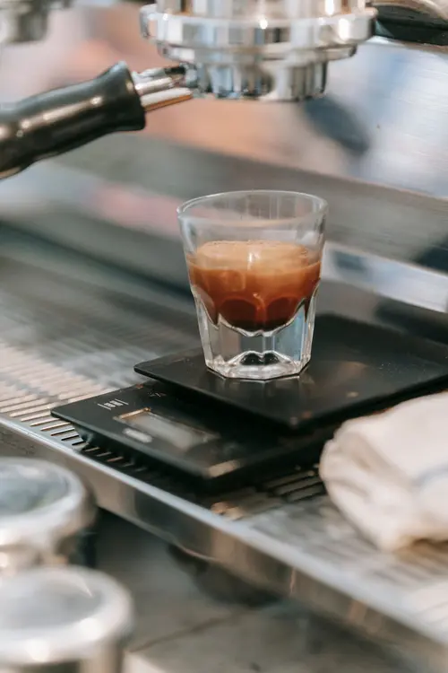 Fresh espresso shot pulled at the coffee bar